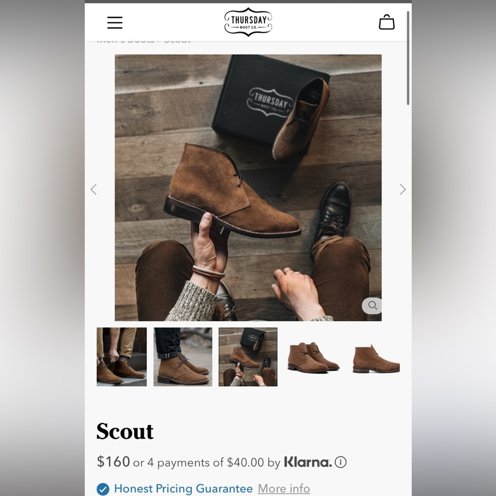 Thursday Scout Boot in Cognac Suede 12.5
